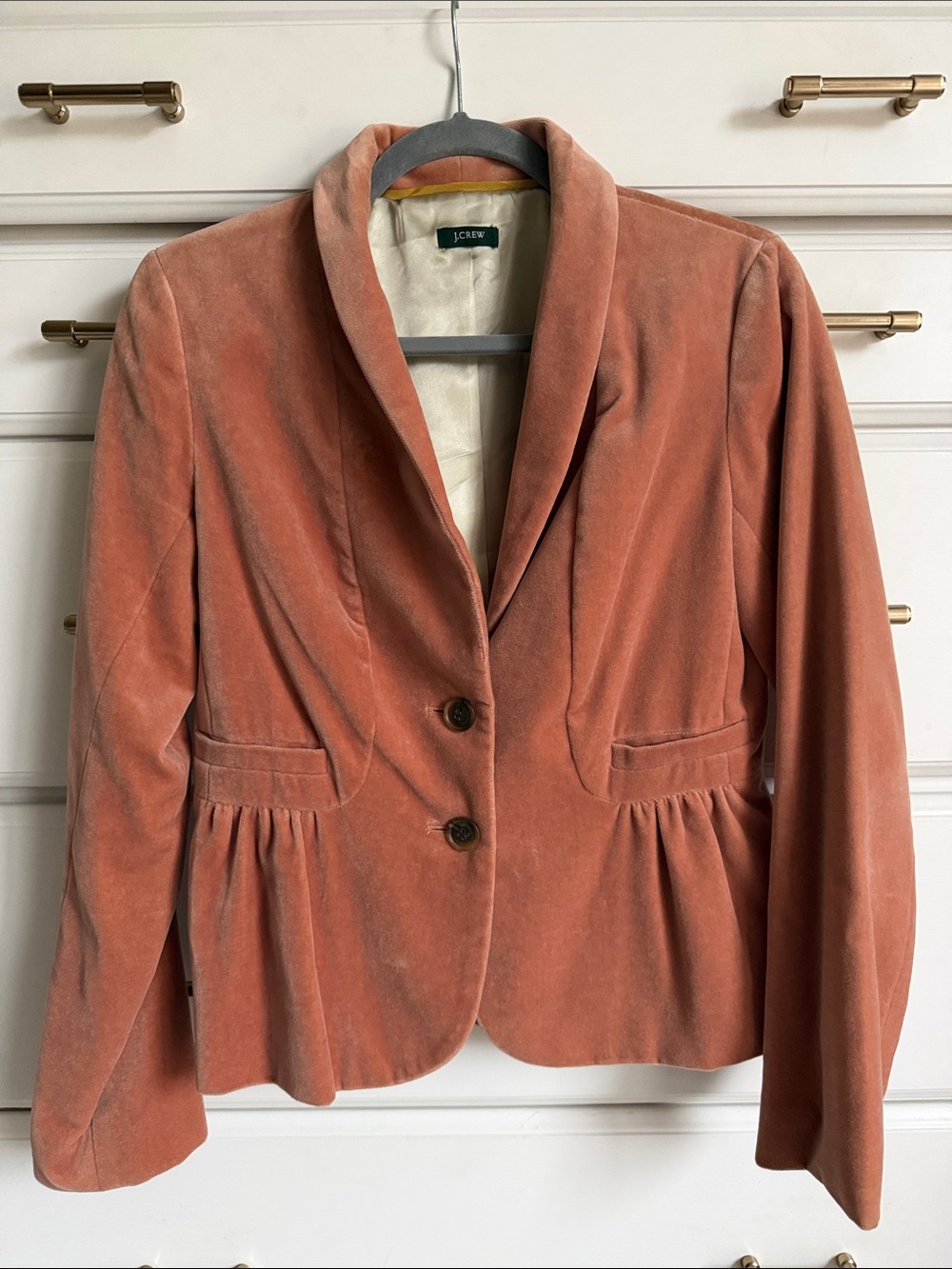 J. Crew Velvet Shawl Collar Blazer in Dusty Coral